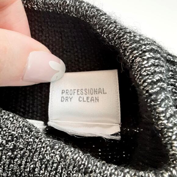 Vintage 1990s Merino Wool Blend Mock Neck Sweater Silver Metallic Quiet Luxury - Picture 8 of 11